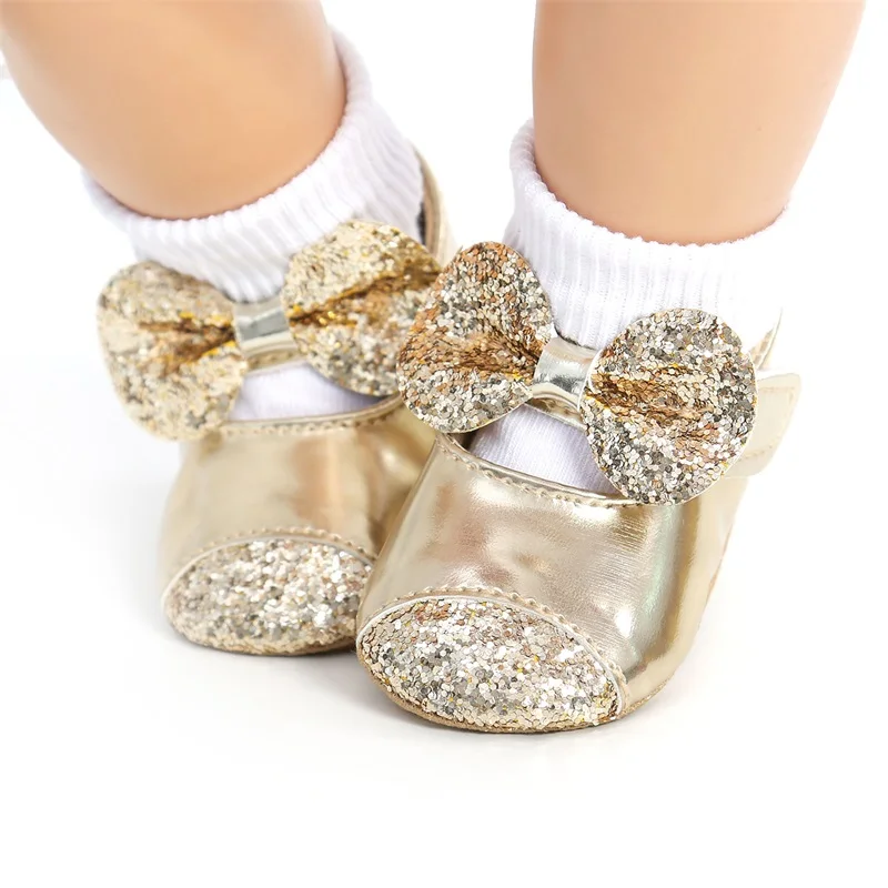 FOCUSNORM 0-18M Baby Girls Boys Princess Shoes Sequins Bowknot Walking Shoes Footwear Prewalker for Infant Girls