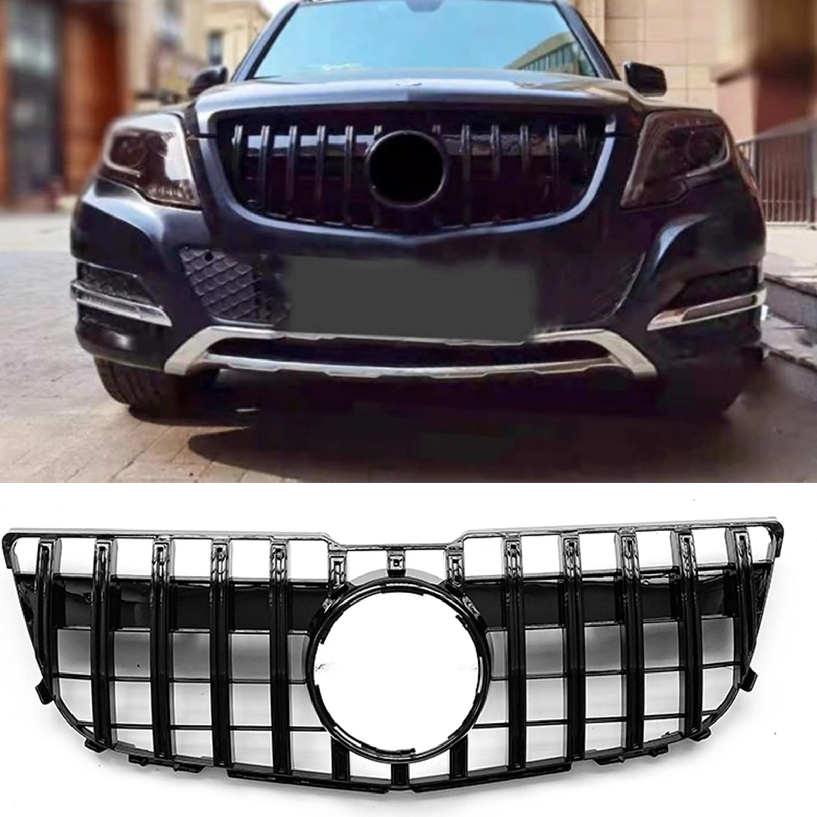 

Grill Front Grille For Mercedes Benz GLK Class X204 2013-2015 GLK350 4-Door GT Style Silver/Black Car Upper Bumper Hood Mesh Kit