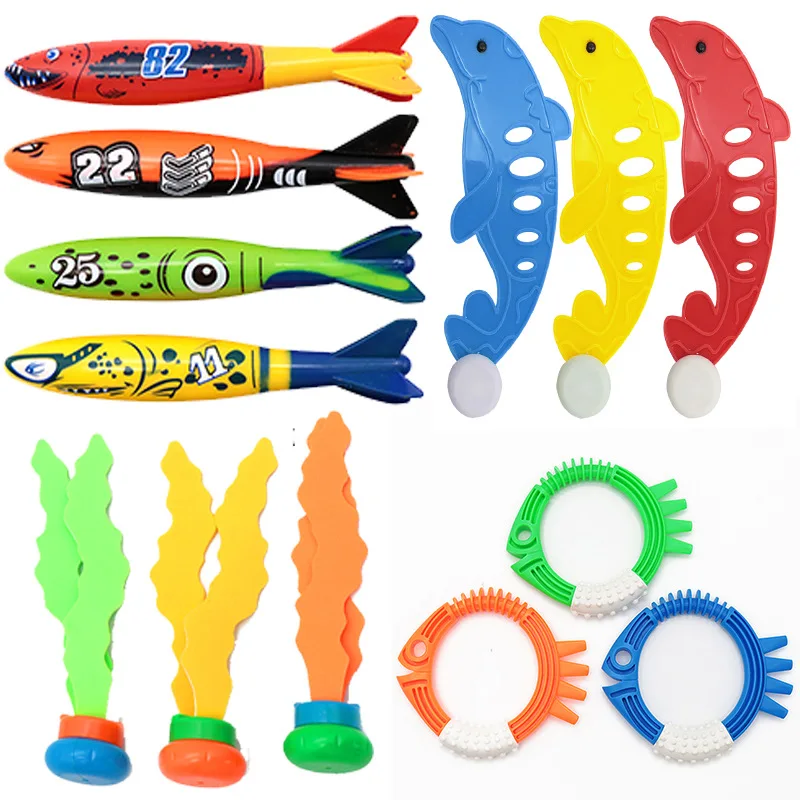 Kids Summer Shark fish Diving Toys Children's Swimming Pool Game Treasure Hunt Diving Torpedo Water Ring Diamond Water Suit Toys 2