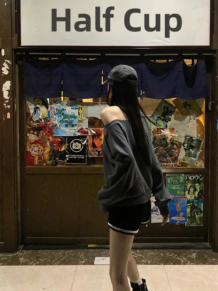 ay Long Sve oulder Bared Sweater Women's Loose Lazy Top Korean Sle Casual Comfortable Cotton Inner Liner Autumn New ...