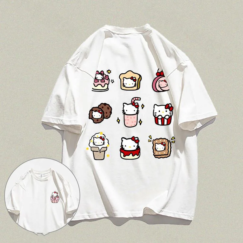 

Sanrio Hellokitty Unisex 240G Cotton Short Sleeve Top T-Shirt Women's Cute Summer Loose T-Shirt Round Neck Male Short Sleeve Top