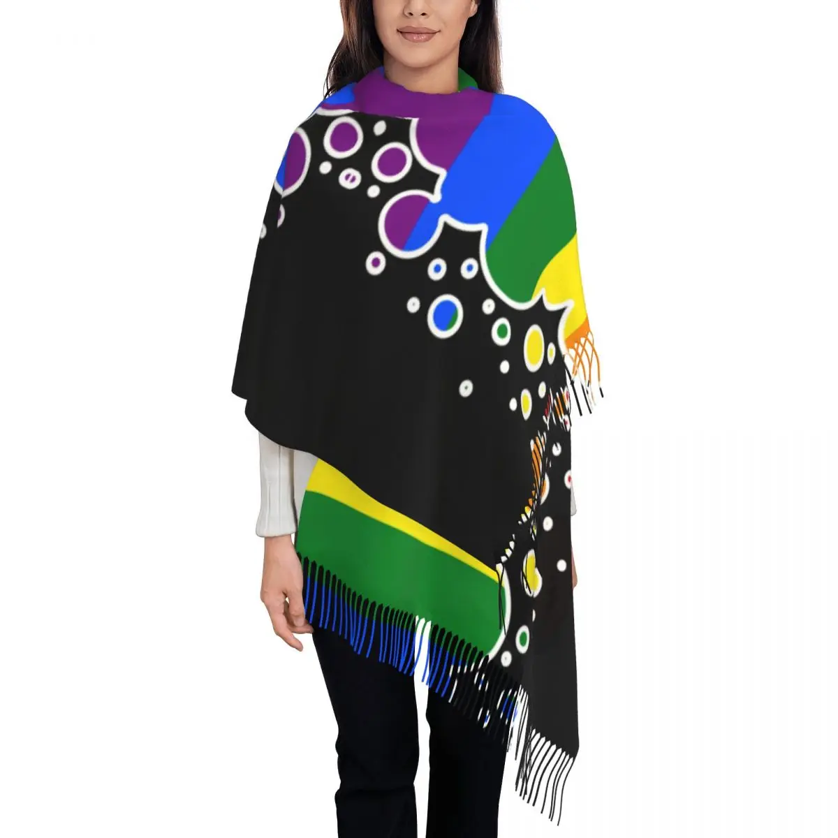 

Printed Gay Pride Flag Falling Bubbles Silhouette On Black Scarf Women Men Winter Fall Warm Scarves LGBT Rainbow Shawls Wraps