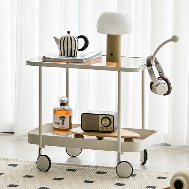 

French Minimalist Iron Trolleys Glass Metal European Living Room Drinks Cart Nordic Cute Werkzeugwagen Dinning Set Furniture