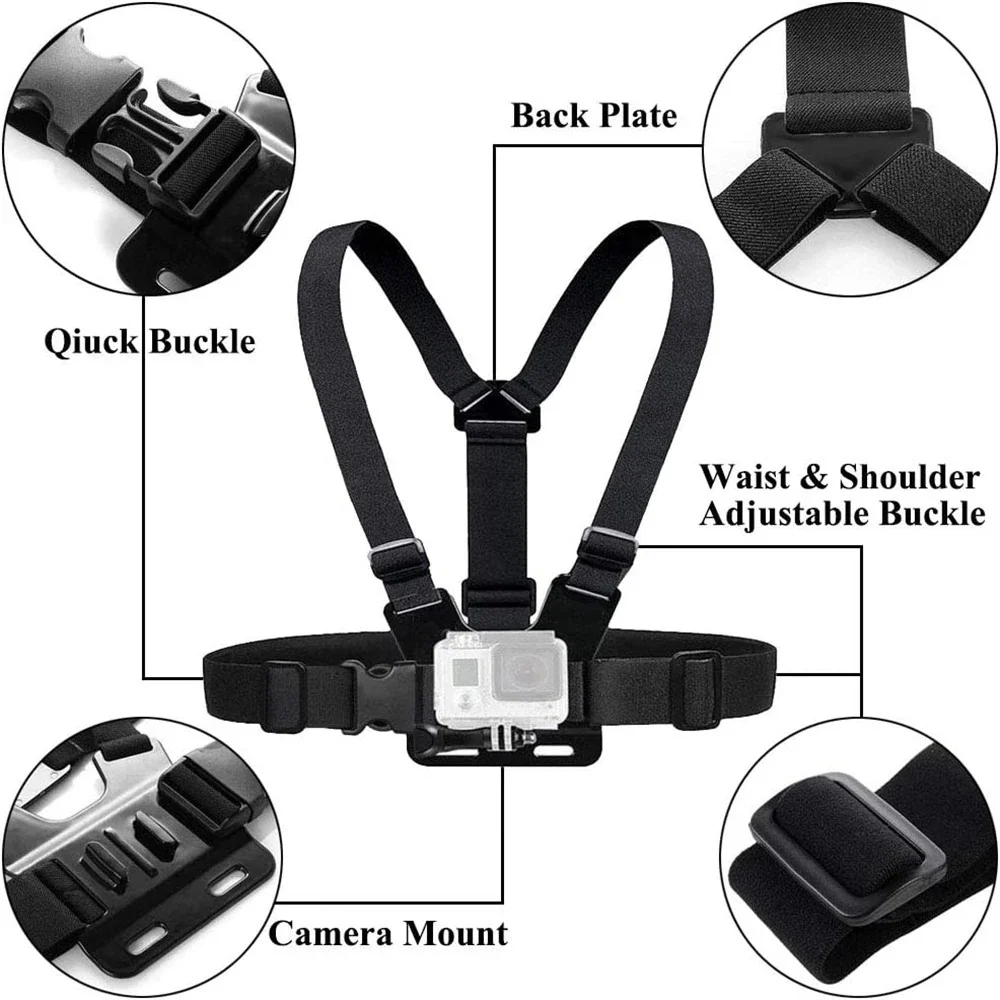 고프로 히어로 9 8 7 6 5 4 인스타360 R X2 DJI 오즈모 액션 카메라용 가슴 스트랩 마운트 벨트, 고프로 SJCAM EKEN 액세서리용 하네스