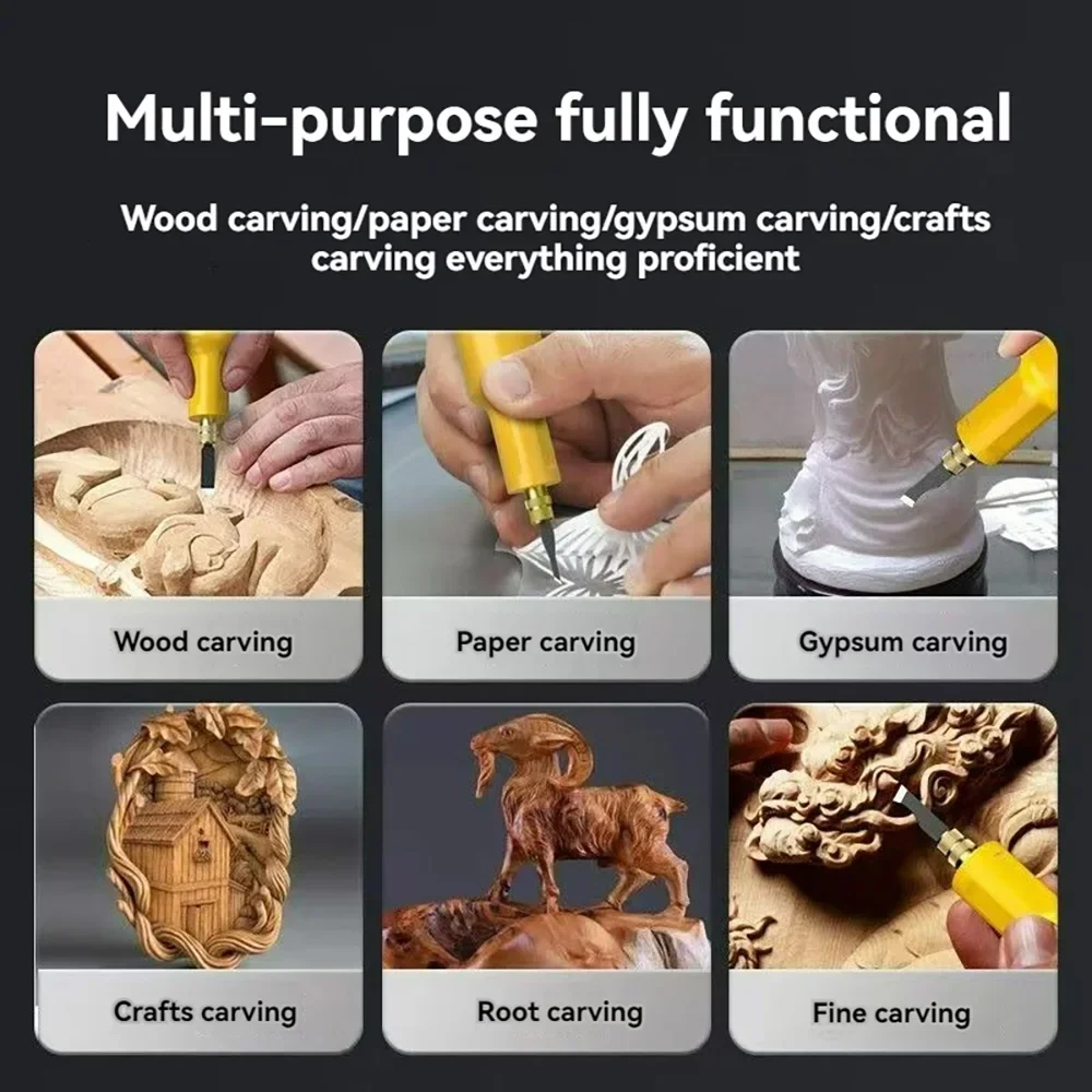 15000RPM 4.2V 20PCS Blade Carpenter Root Sculpture Mini Power Carving Chisel Carpentry Lithium Electric Carving Knife Chisel Set