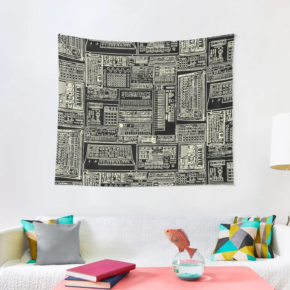 Synthesizer Fan Composition white Tapestry Home Decorating Aesthetic Room Decoration Bathroom Decor Tapestry