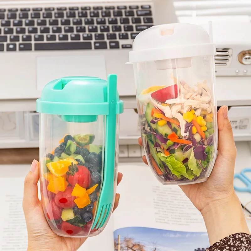 Portable Salad Cup Kids Breakfast Salad Bowl with Fork School Lunch Box  Food Storage Bento Box Yogurt Oatmeal Cereal Milk Cup - AliExpress