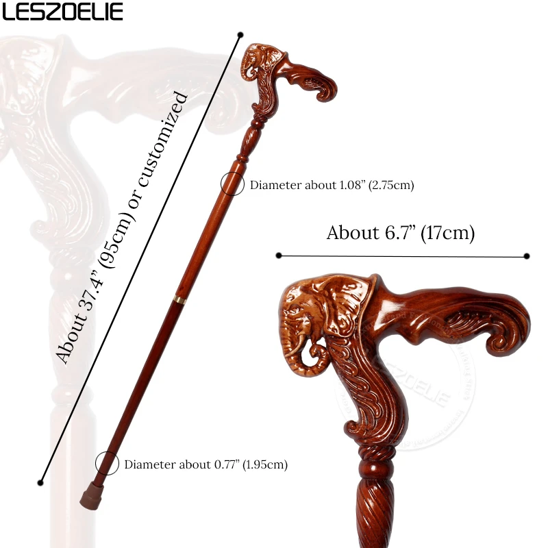 95cm Elephant Handle German Beech Luxury Wooden Walking Stick Men Detachable Walking Canes Women Elegant Sticks trekking poles