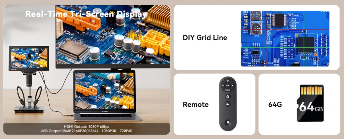 Elikliv TL301 7'' Löt-Mikroskop für Elektronik 4K 3-Linsen Digitalmikroskop 2000X HDMI-Mikroskop Münzlupenmikroskop – Detail 8