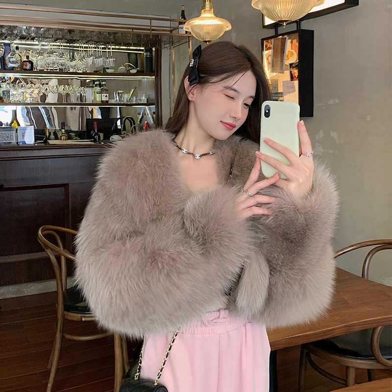 High-Quality Winter Oversized Faux Fur Overcoat Women Casual Soft Thick Warm Plush V-Neck Coat Korean Fashion Clothing Jackets