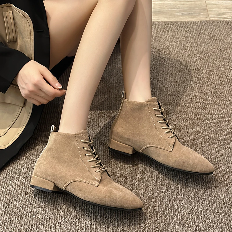 

Hot Sale Women's Shoes 2023 Autumn Female Boots Fashion Pointed Low Heels Shoe Casual Suede Pumps British Style Lady Ankle Boots