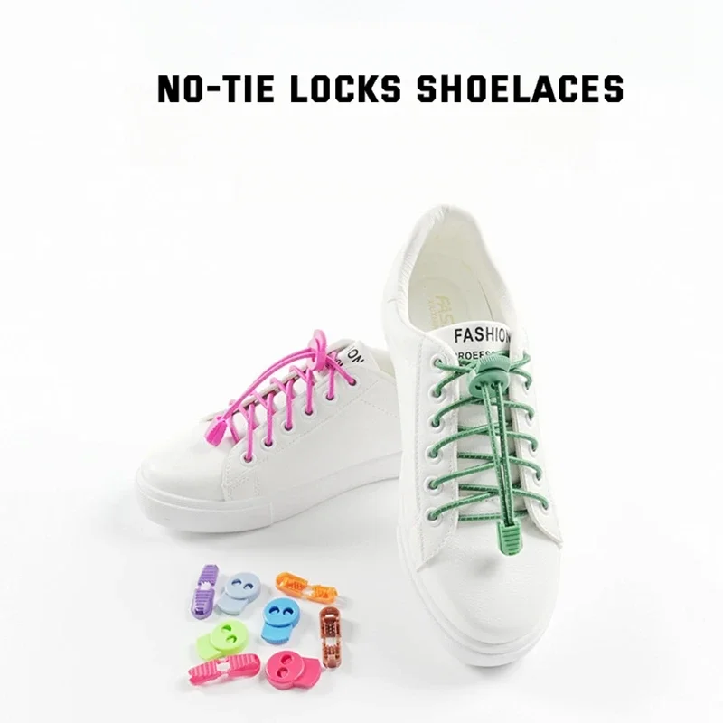 1Pair Lock Shoe Laces Round Tennis Shoelaces Without Ties for Adult Kids Sneakers Elastic Rubber Bands