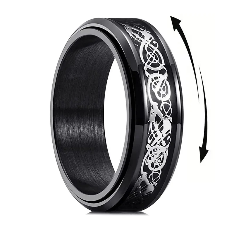 Stainless Steel Ring Finger Ring Fidget Spinner Ring Animal Ring Stainless Steel Celtic Dragon Carbon Fibre Rings for Men Anti Stress And Anxiety Rotating Ring Fidget Spinner