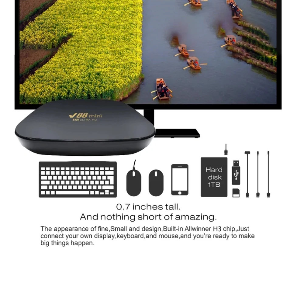 V88 mini Smart TV Box Android 1GB 8GB 4K HD H.265 Media Player TV Box Android 11 3D 1080P WiFi 4G Set Top
