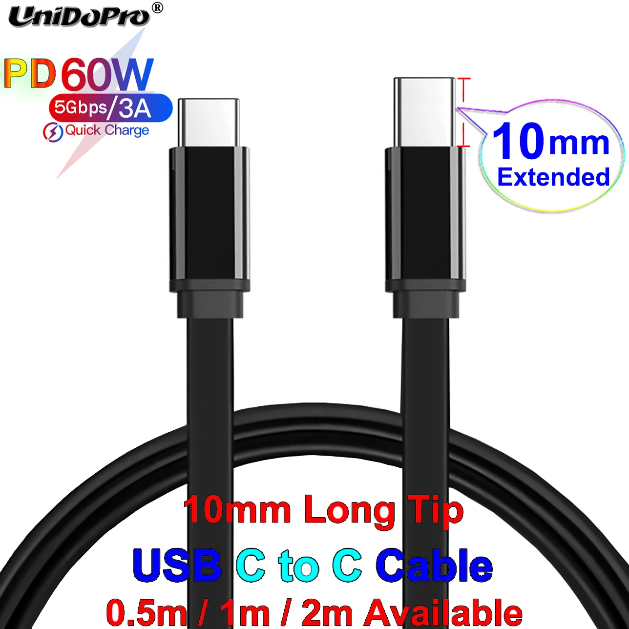 UNIDOPRO Flat USB C to C PD 60W 3A Fast Charger Cable 10mm Tip for Blackview BL8800 Pro BV8800 Doogee X97 (Pro) / S61 (Pro) V20