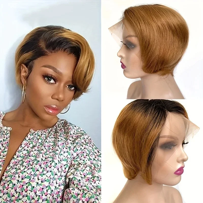 Pixie Cut Lace Front Wigs Human Hair OT27 Color 13x4x1 Lace Front Wigs Human Hair Short Bob Straight
