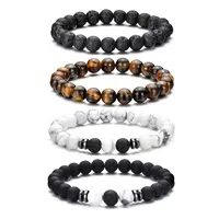 4PCS 8mm Men's Natural Stone Beads Bracelet Set, Tiger Eye Volcanic White Turquoise