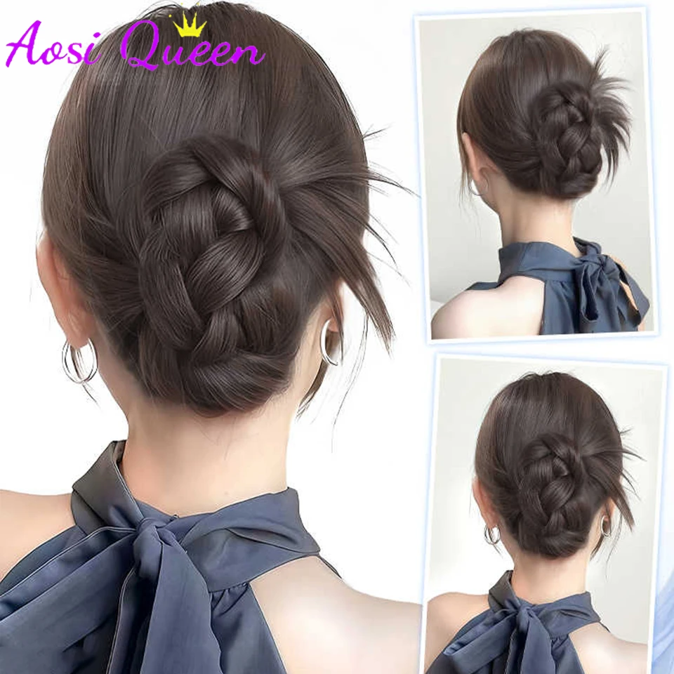 AOSIQUEEN 새로운 합성 헤어 번 클립 내추럴 플러피 가발 헤어 클립 블랙 브라운 번 헤드 가발 여성용