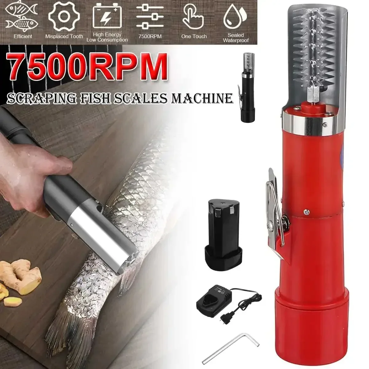 125W7500RMP Portable Cordless Electric Fish Scale Machine Fish Scale Scraper Remover Cleaning Scraper Seafood Tool