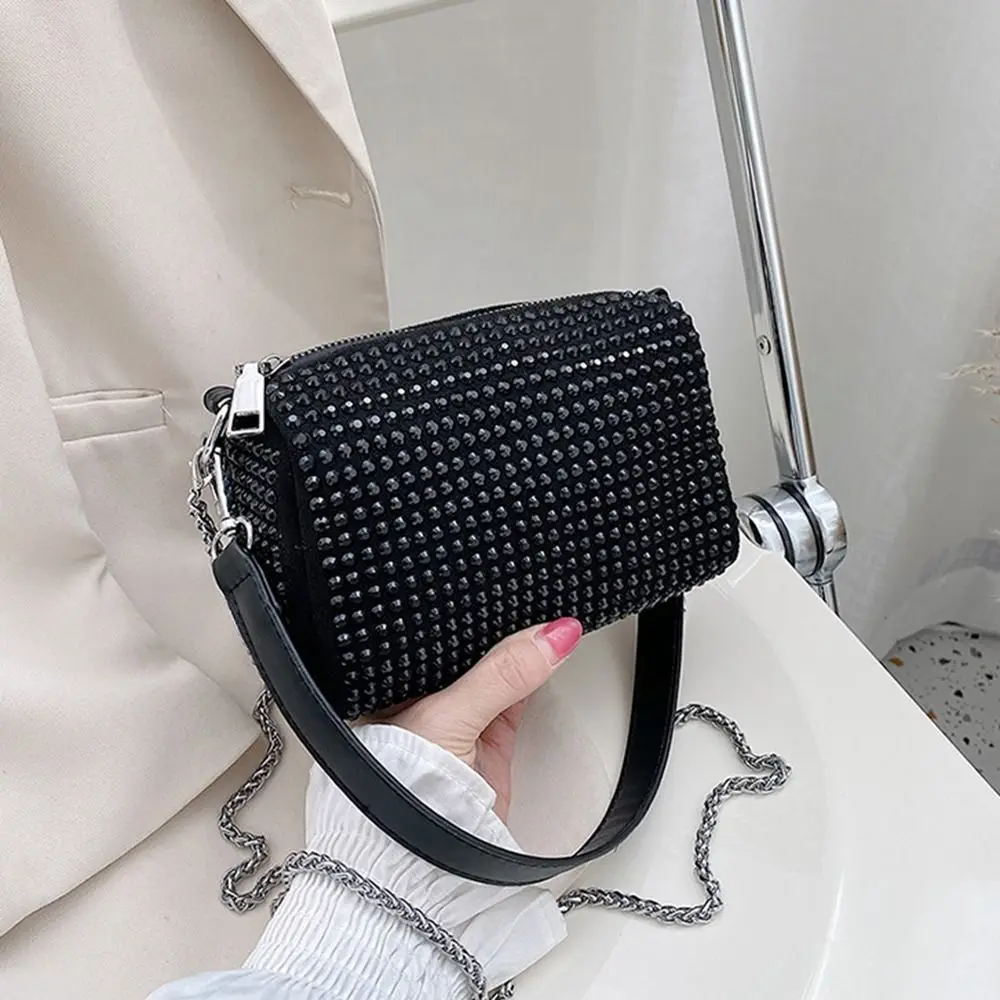 

Capacity Diamonds Cosmetic Bag Shoulder Pouch PU Leather Handbag Small Square Bag Female Rhinestone Handbag Women Shoulder Bag