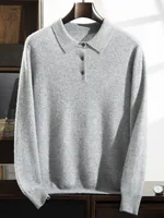 Lapel 100% Pure Cashmere Sweater Men's POLO Collar Knit Pullover Business Casual High-End Base Shirt Autumn New Loose Thick Tops 1