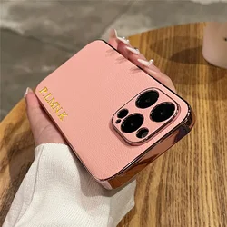 Personalized Leather Plating Case with Custom Name Initials - iPhone 12 (Pink)