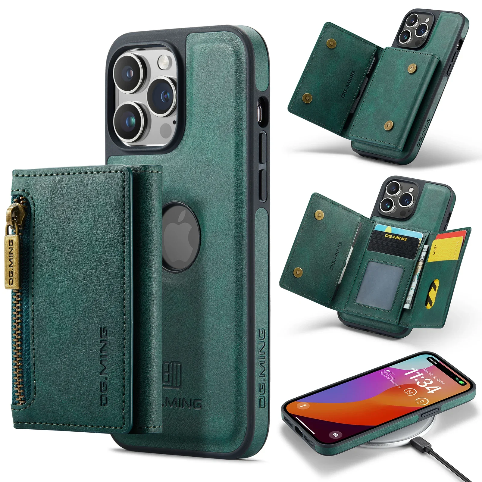 Magnetic Leather RFID Zipper Wallet Case with Card Holder