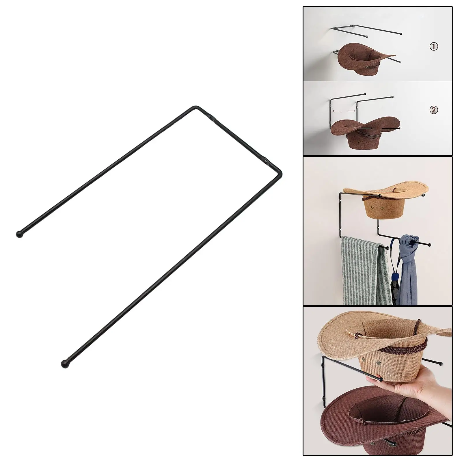 Cowboy Hat Rack Vertical Hat Rack Display Hooks Wall Mount Hanger for Straw Hats Cowboy Hats Wall Display Bucket