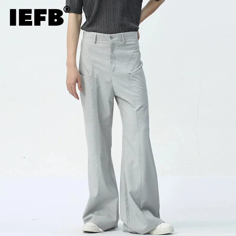 

IEFB Men's Suit Pants Spring Summer New Pocket Casual Trend Zipper Straight Leg Trousers Loose Solid Color Tidy 2024 9C5286