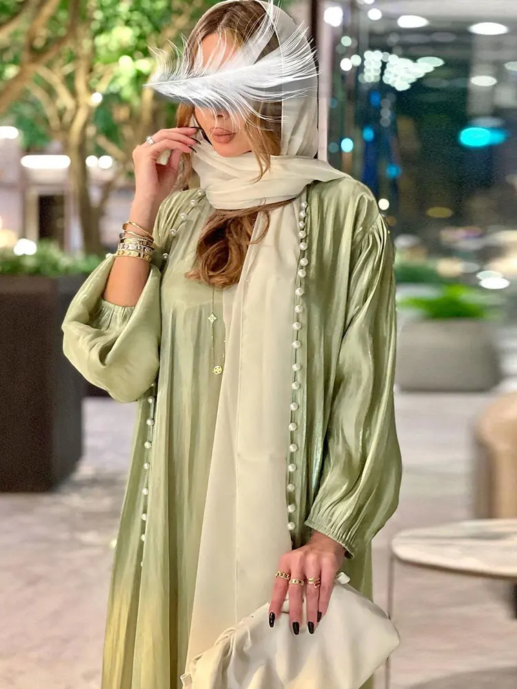 Muslim Abaya Moroccan Kaftan Set Women Beaded Long Dress