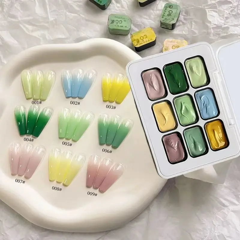 Gradient Blush Effect Solid Gel Polish in Green Series, DIY Nail Art Charm Collection