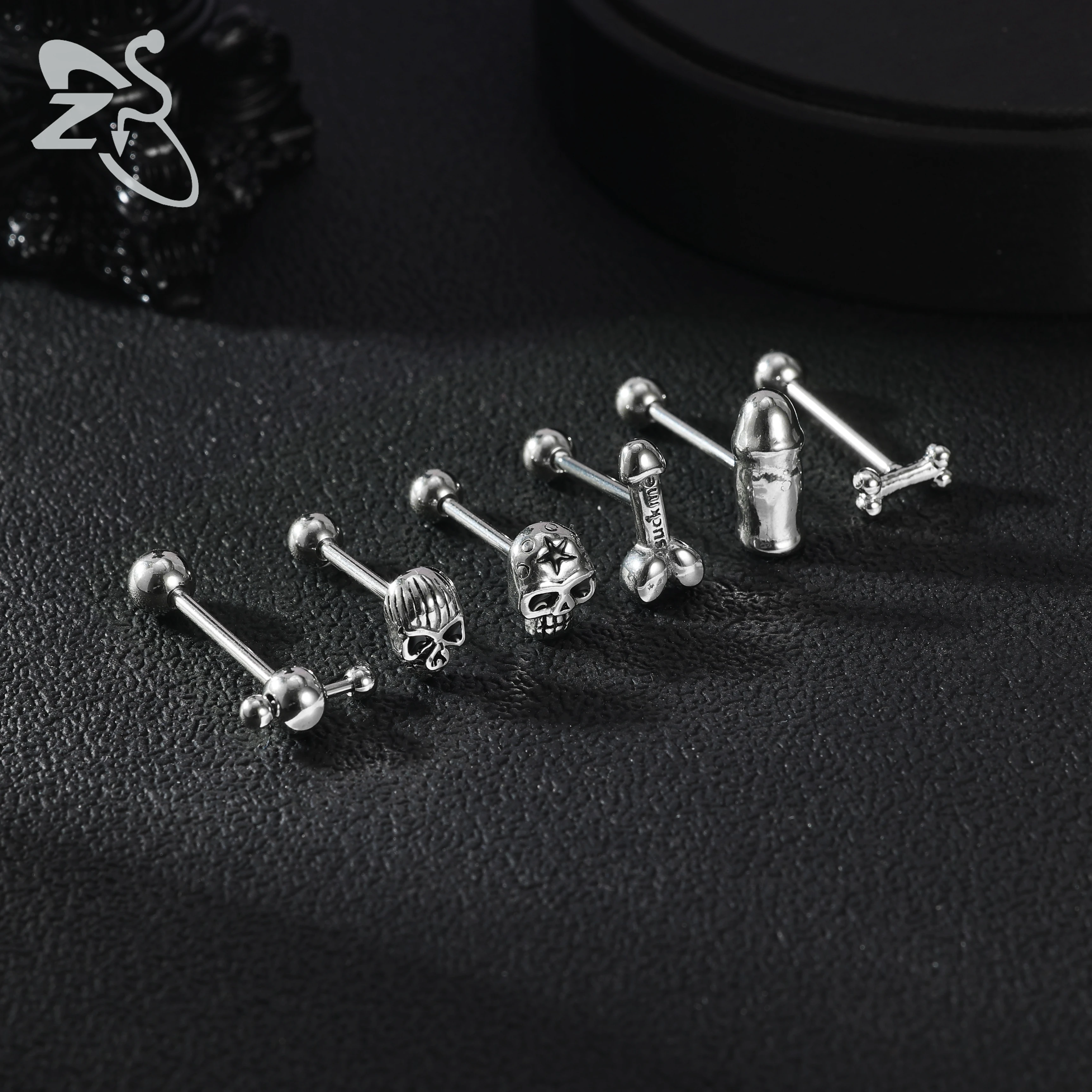 Piercing Lingua Farfalla Teschi – Acciaio Inox 14G, Lunghezza 16mm, Gioielli Unisex, ZS