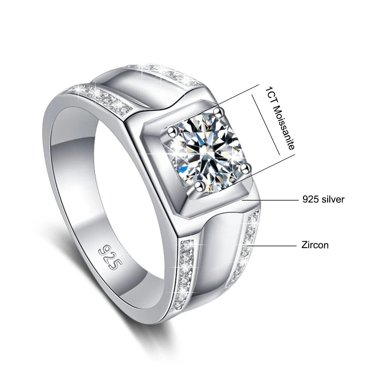 Szjinao 2025 Trend 1 Carat Moissanite Engagement Mens Rings With Certificate Solid Sterling Silver 925 Luxury Jewelry Dropship D 4
