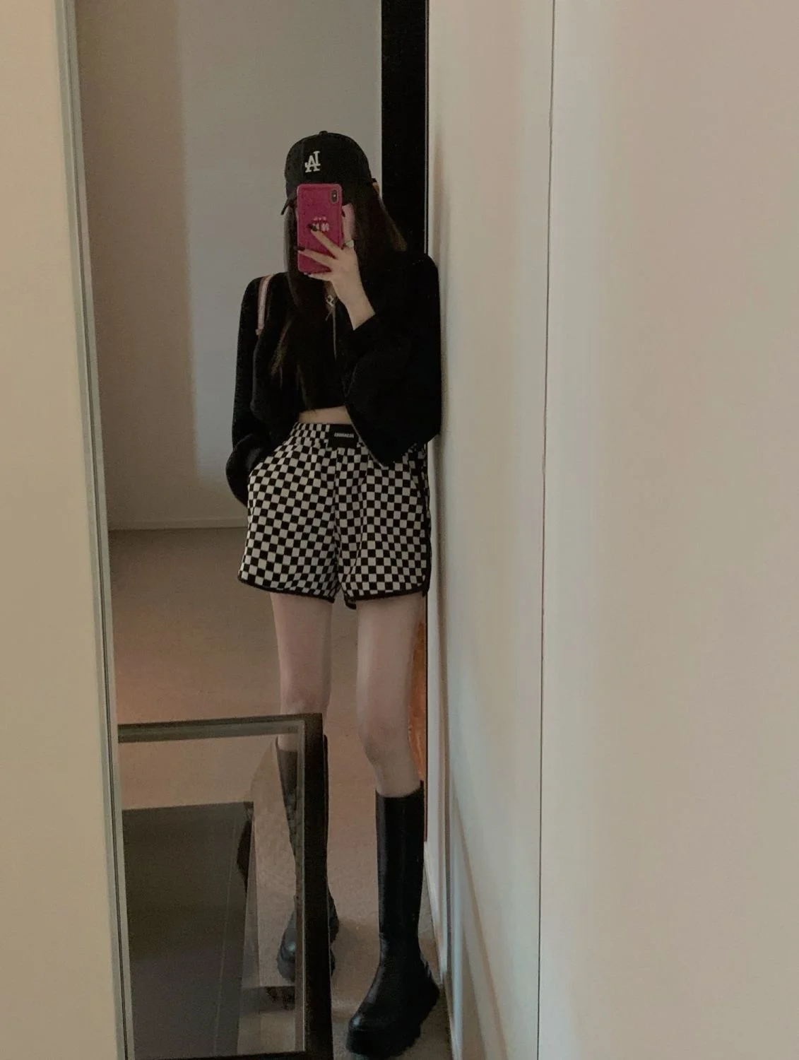 bike shorts women Casual pants women's new checkerboard high waist slim sports shorts fashion dress