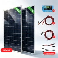 Kit de panneaux solaires 240W 18V, 2 panneaux solaires en verre trempé de 120W, efficaces, étanches et durables pour la toiture de la maison, le camping, les camping-cars et les utilisations hors réseau 1