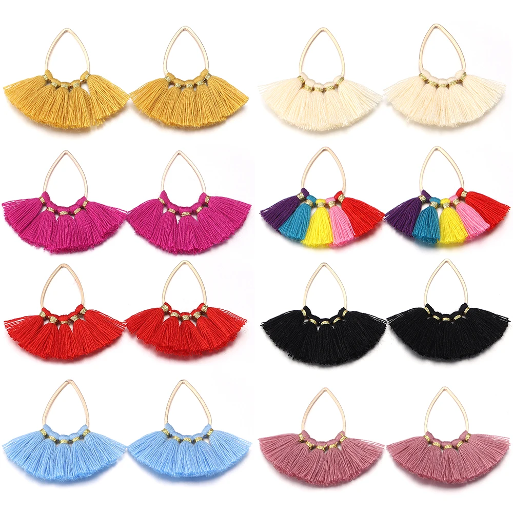2pcs/lot Fan-shaped Tassel Pendant Colorful Water Droplet Tassel Earrings For DIY Jewelry Making Earrings Necklace Accessories