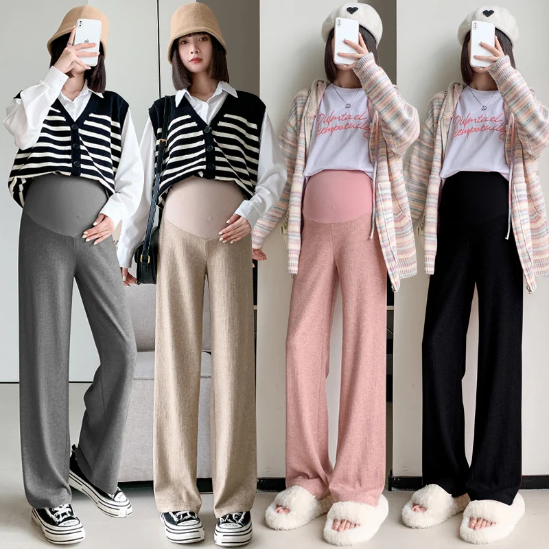 

Autumn And Winter Casual Pregnant Women's Cashmere Pants Maternity Wide Leg Belly Pants Korean Style Clothes Sports Trousers