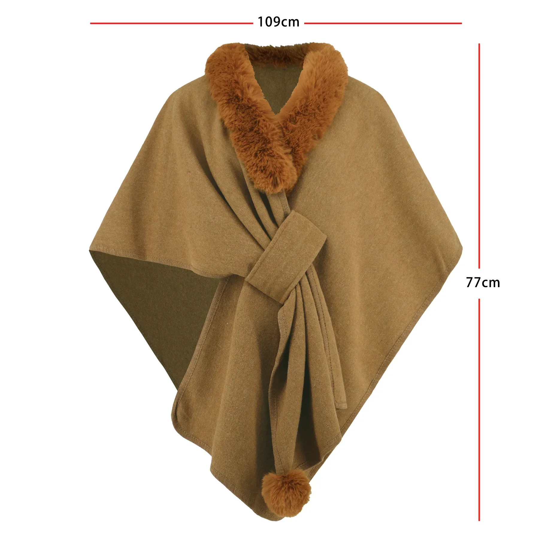 Women Warm Fur Neck Cape Autumn and Winter Irregular Cardigan Women's Shawl Buckle Free Poncho Loose Knot  Cloak Coat