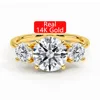 Round 3 Stone Moissanite Ring 3ct Engagement Minimalist Style Wedding Woman Real 14K Gold Hollow Ring 1