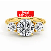 Round 3 Stone Moissanite Ring 3ct Engagement Minimalist Style Wedding Woman Real 14K Gold Hollow Ring 1