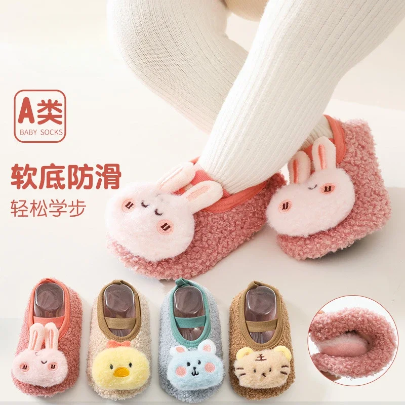 

Baby Floor Socks in Autumn and Winter Plus Velvet Warm Cartoon Cute Toddler Socks Non-slip Socks Floor Shoes