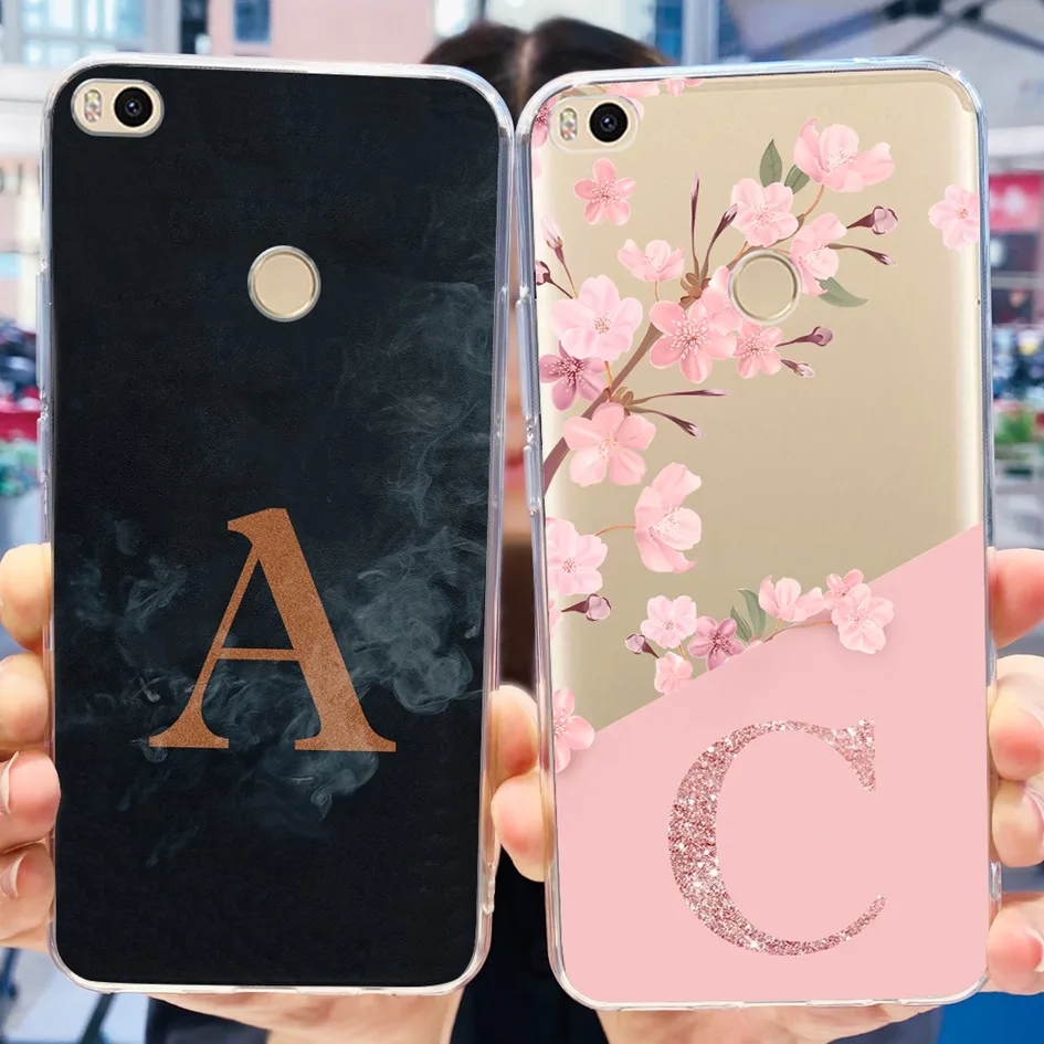 Per Xiaomi Mi Max 2 Custodia Cute Abc Maiuscolo Letters Flower Cover Posteriore In Silicone Morbido Trasparente Per Xiaomi Max2 Mi Max2 Guscio Protett