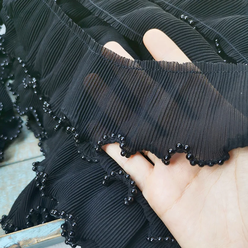 

Маленькая плиссированная шифоновая ткань с бусинами и оборками, 6,5 см