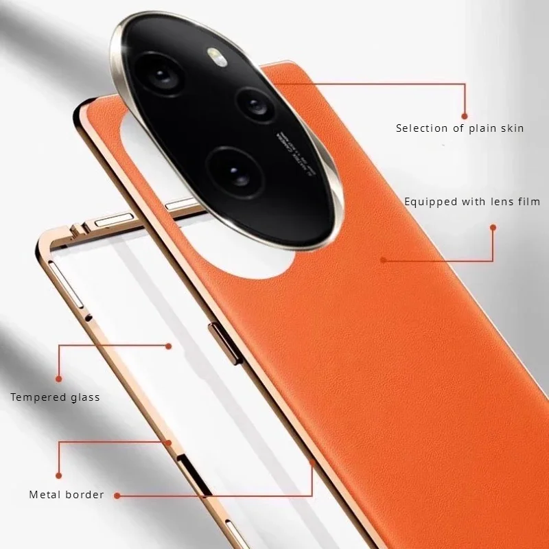 Ultra-Slim Magnetic Glass Case – 360° Full Protection with Leather Back Cover
