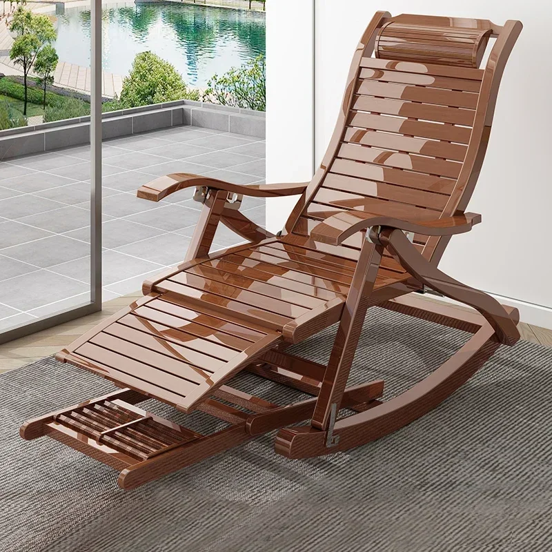 Living Room Folding Rocking Armchair Relax Sun Lounger Nap Portable Adult Bamboo Recliner Chair Ergonomic Balcony Lazy Furniture
