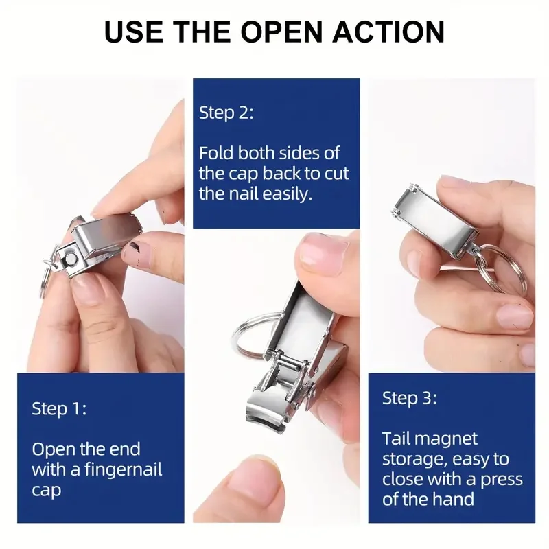 Stainless Steel Mini Clippers Protable Folding Nail Clippers Keychain Sharp Manicure Tool for Fingernail Nail Art Accessory 1Pc