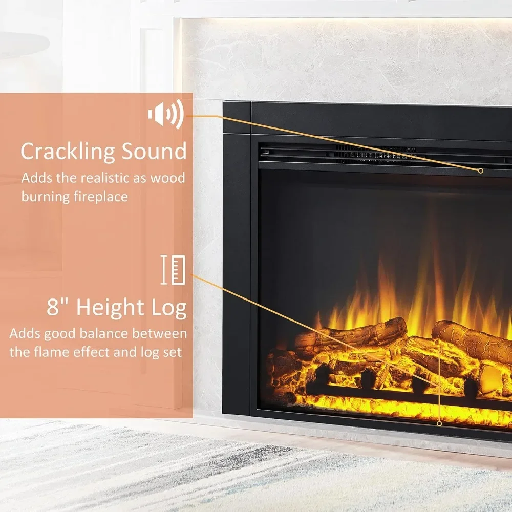 36" W x 26" H Electric Fireplace Insert with Front Trim Kit, Fire Crackling Sound, 750W/1500W Heater, Remote Control, Fireplaces 4
