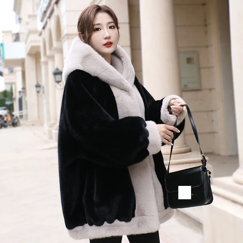 2024 Winter New Mink Fur Coat imitation Gold Mink Fur Integrated Women Mid length Mesh Red Fur Thickened Versatile Oversize XL