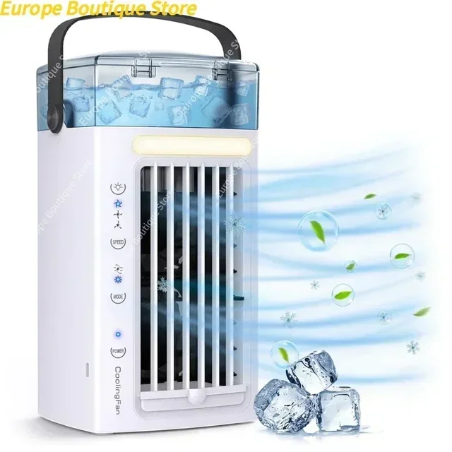 Refroidisseur d'air et humidificateur de bureau 3 en 1, ventilateur de climatiseur Portable avec 3 vitesses de ventilateur et lumière LED 7 couleurs pour chambre à coucher, 1 pièce 1