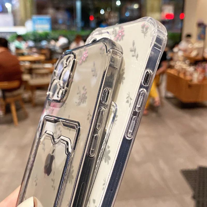 Floral Shockproof Soft TPU Card Holder Phone Case